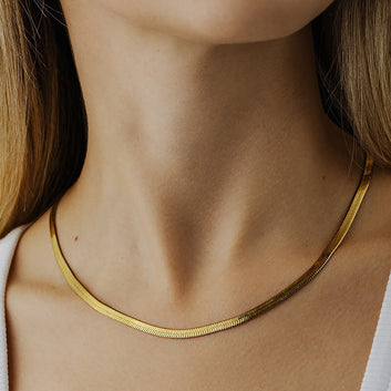 Herringbone Necklace - 18K Gold Plated