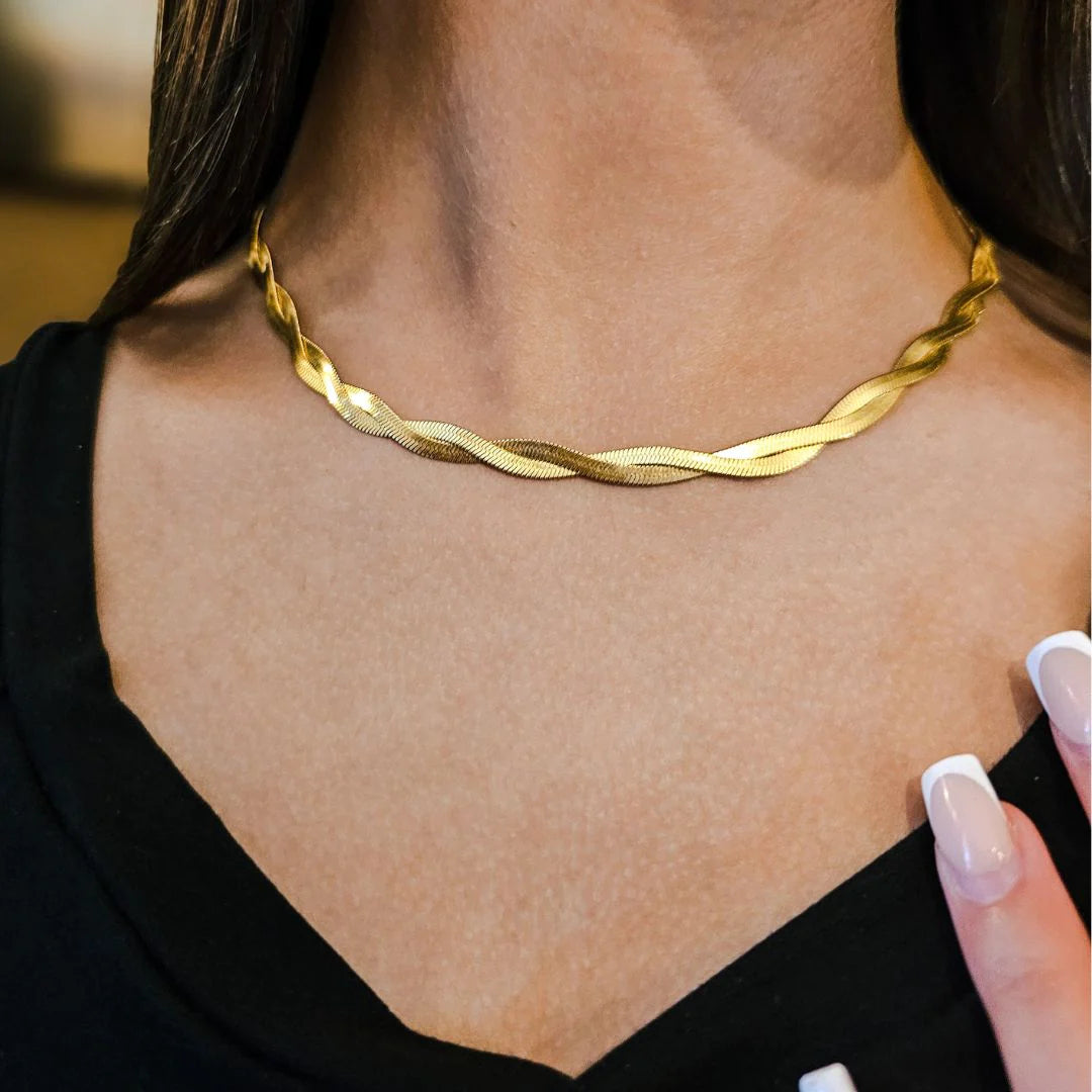 Double Herringbone Necklace - 18K Gold Plated